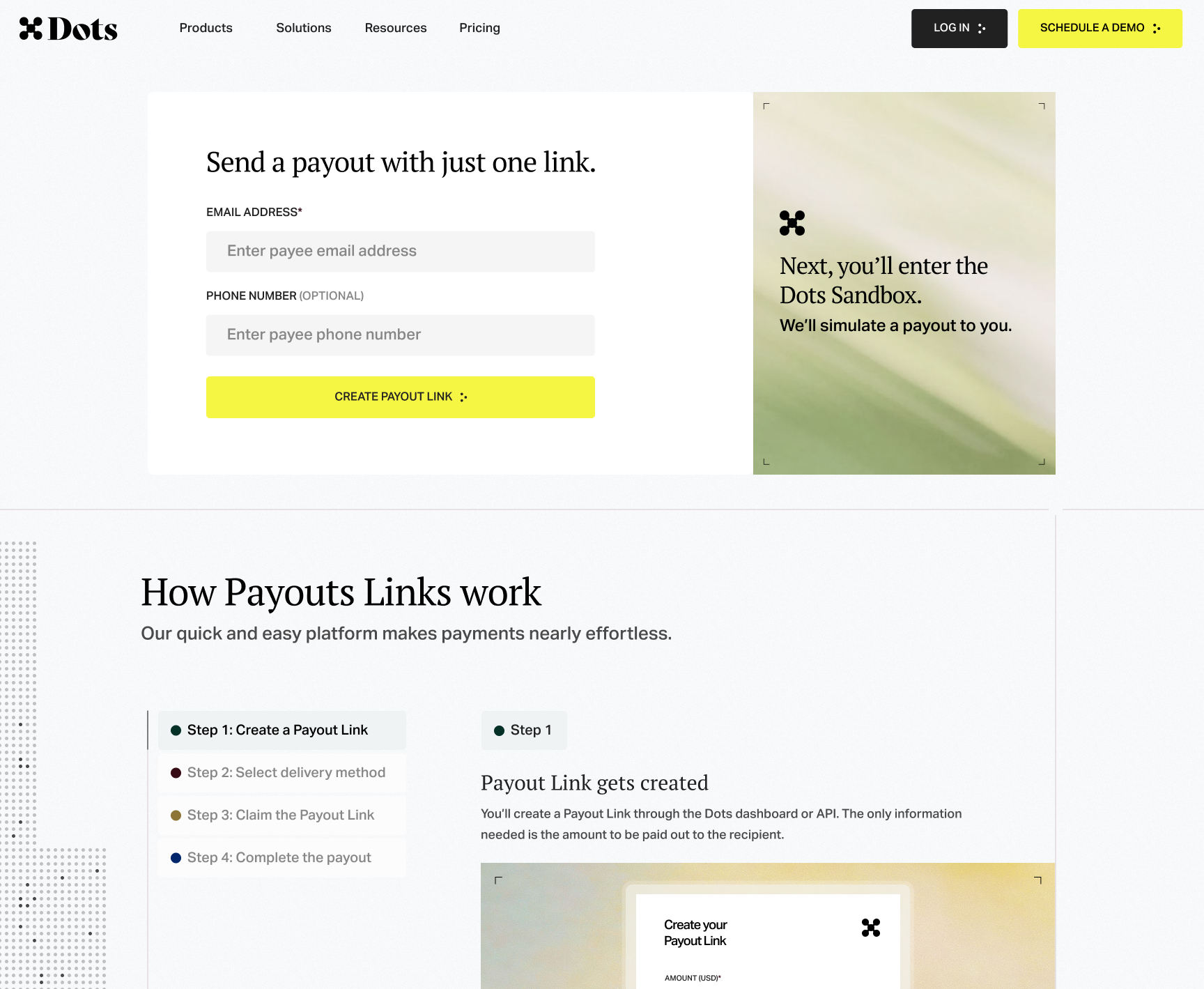 Dots Payout Links desktop page